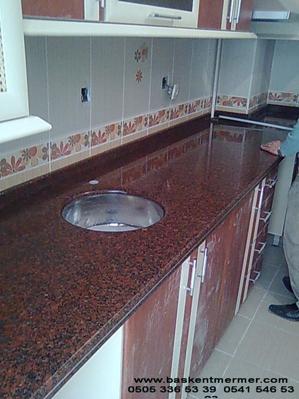 Alttan Krom lavabolu kalınlaştırmalı  granit mutfak tezgahı
