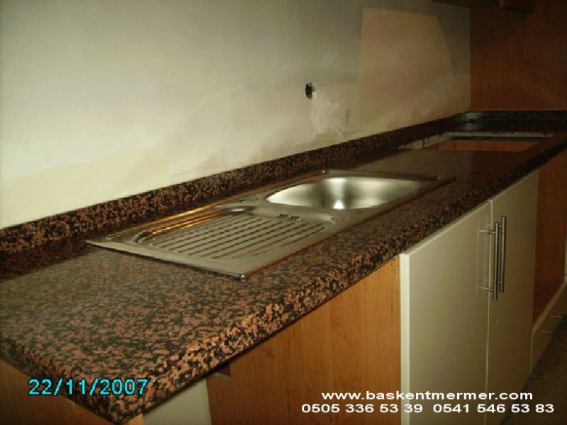 Krom lavabolu kalınlaştırmalı  granit mutfak tezgahı
